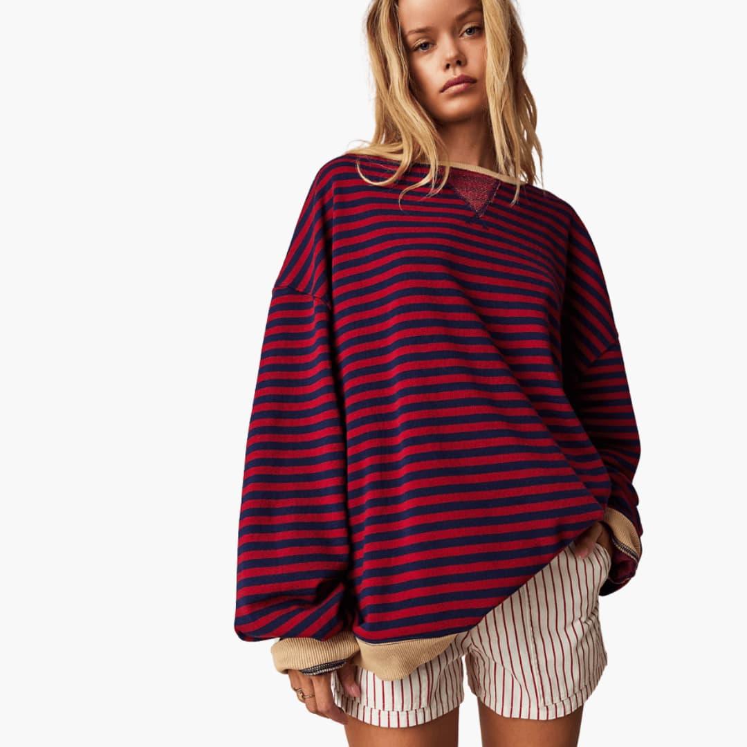 Marlowe | Women's Striped Relaxed Fit Long Sleeve Sweater