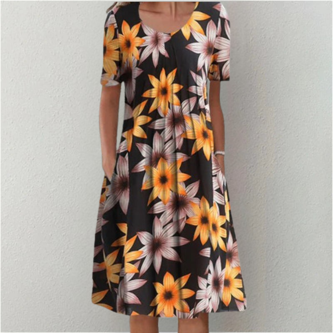 Poppy | Floral Print Short Sleeve Loose Casual Midi Dress