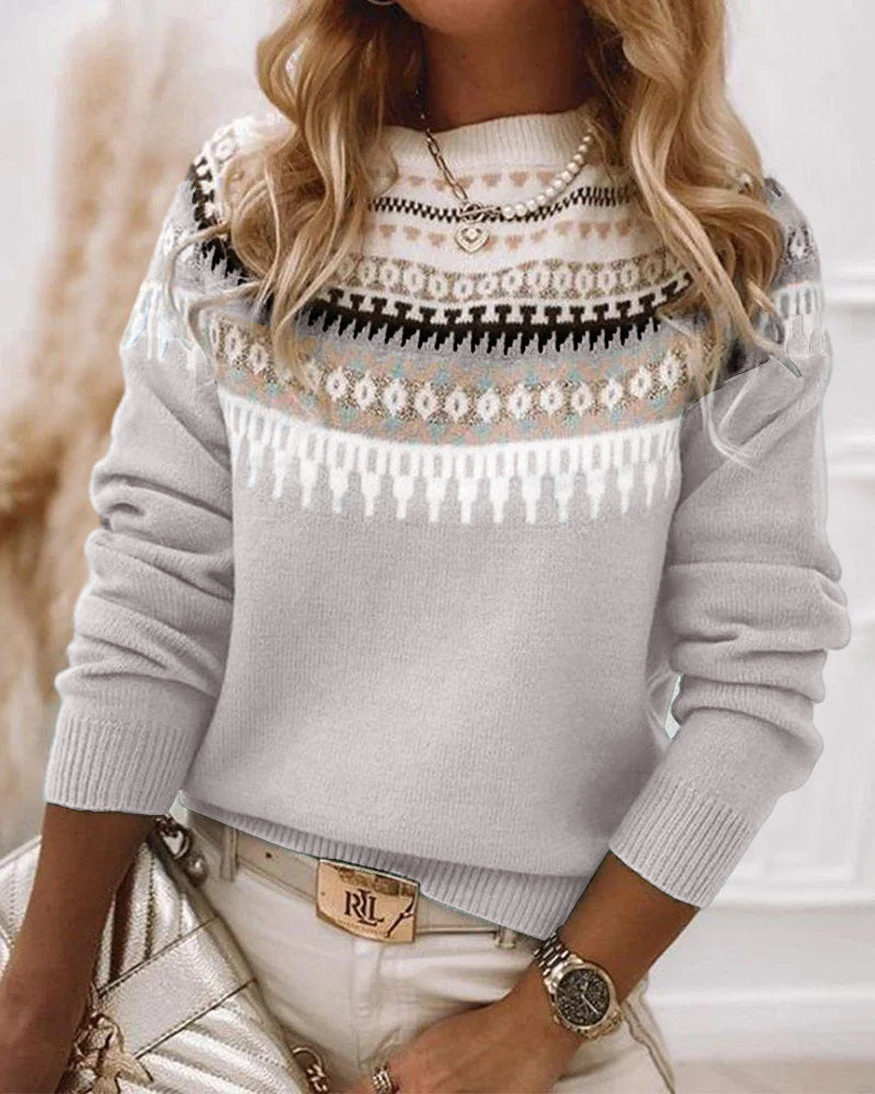 Elara | Women's Fair Isle Nordic Knit Crew Neck Sweater
