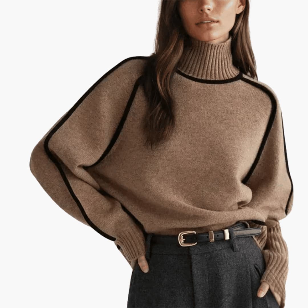 Marlowe | Women's Turtleneck Contrast Trim Relaxed Sweater