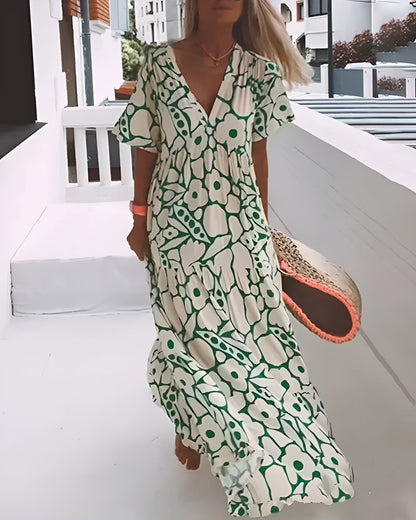 Daisy | Floral V Neck Flutter Sleeve Boho Maxi Summer Dress