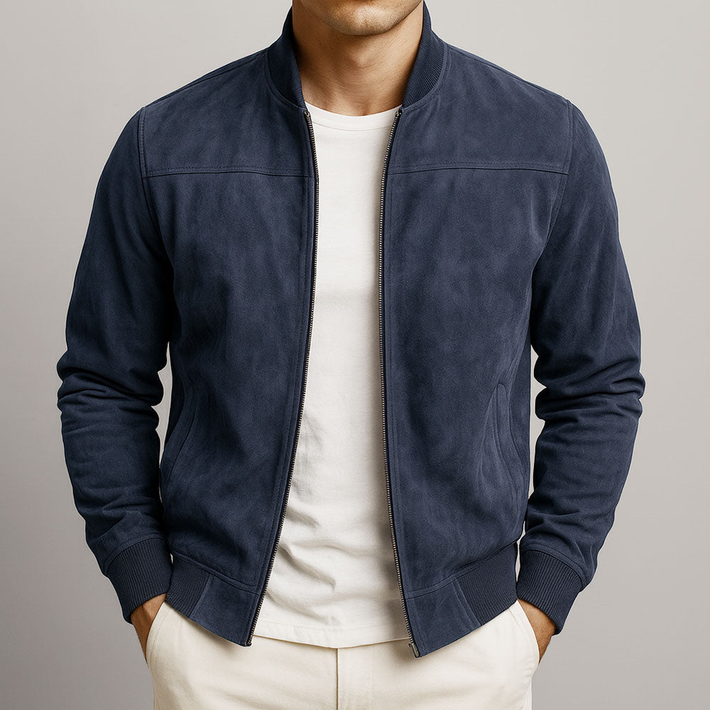 Marlow | Men's Suede-Textured Bomber Zip-Up Jacket