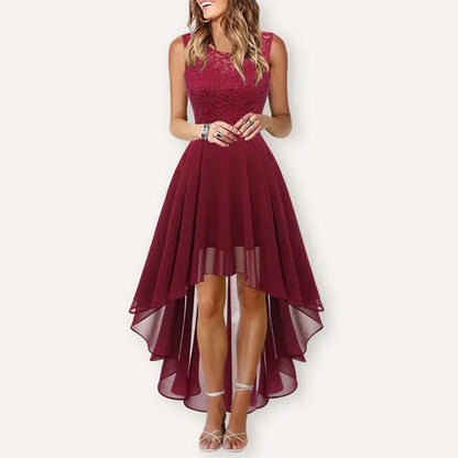 Kaitlyn | Lace Bodice Scoop Neck High Low Chiffon Elegant Wedding Guest Dress