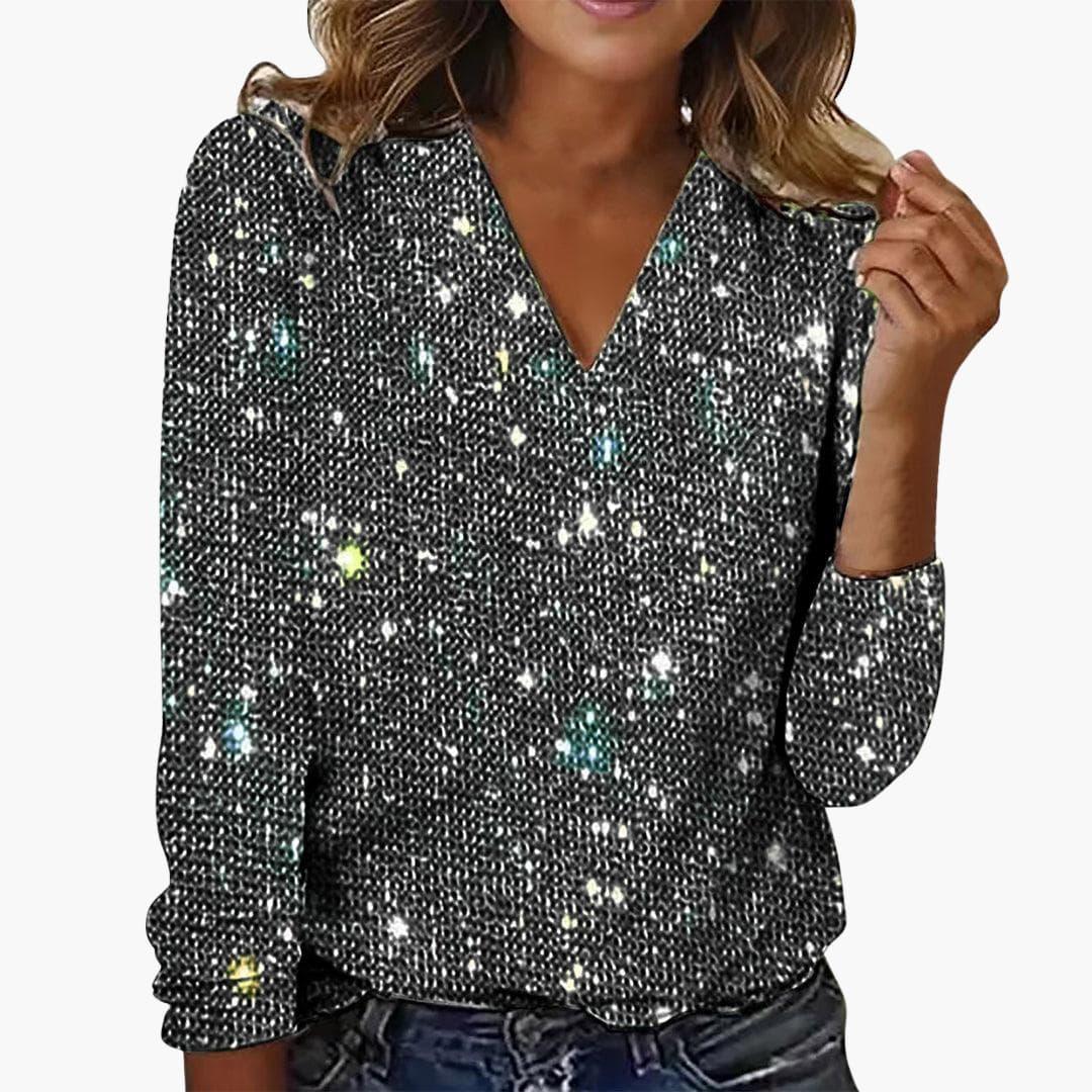Seraphina | Women's Glitter V-Neck Sparkle Long Sleeve Top