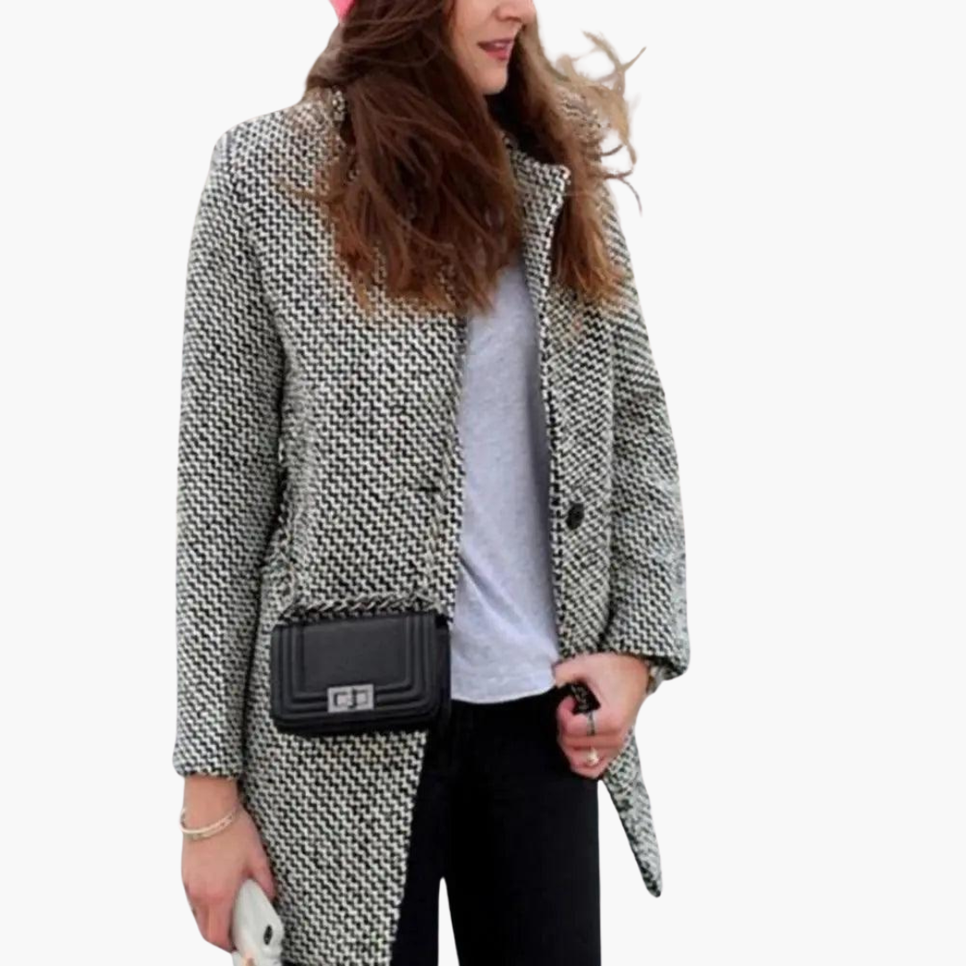 Marlowe | Women's Longline Tailored Herringbone Wool Blend Coat