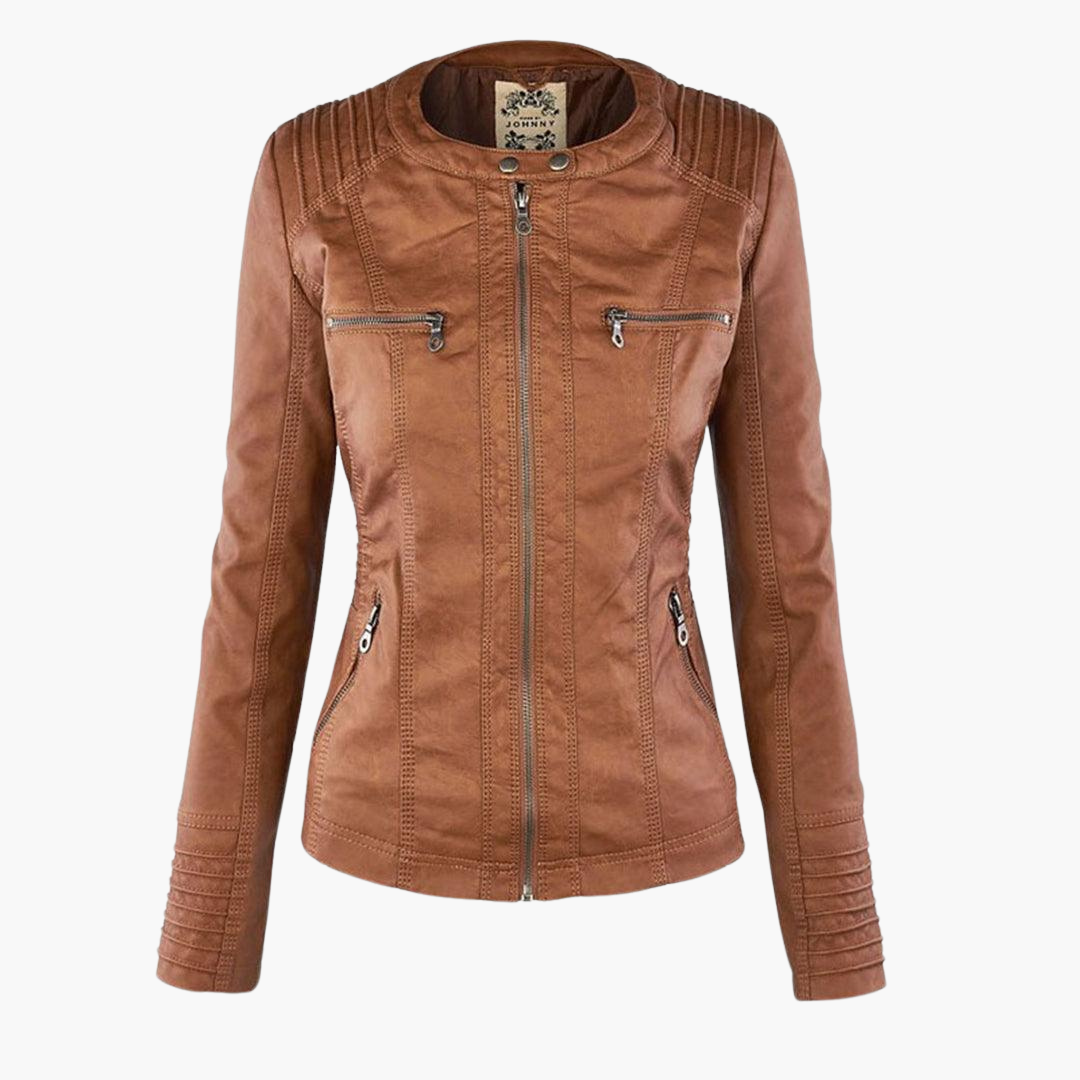 Harlow | Women's Hooded Faux Leather Zip-Up Moto Jacket
