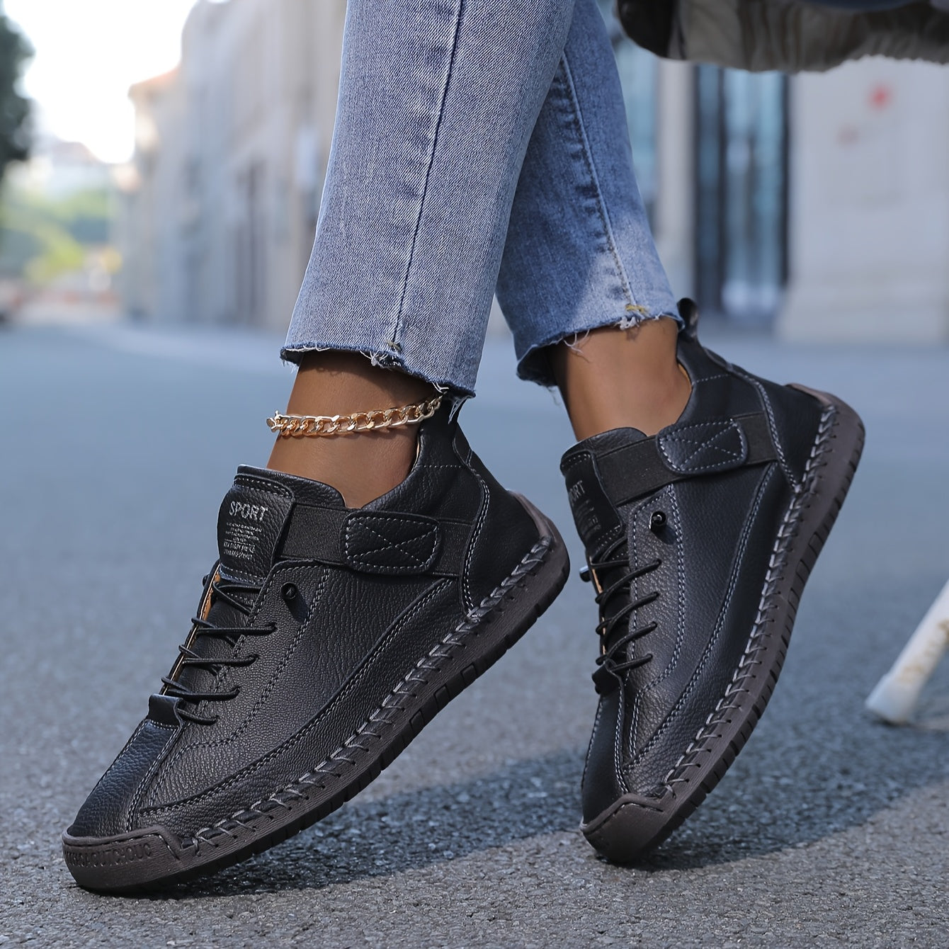 Marlow | Women's Stitch Detail Lace Up Comfortable Flat Sneaker