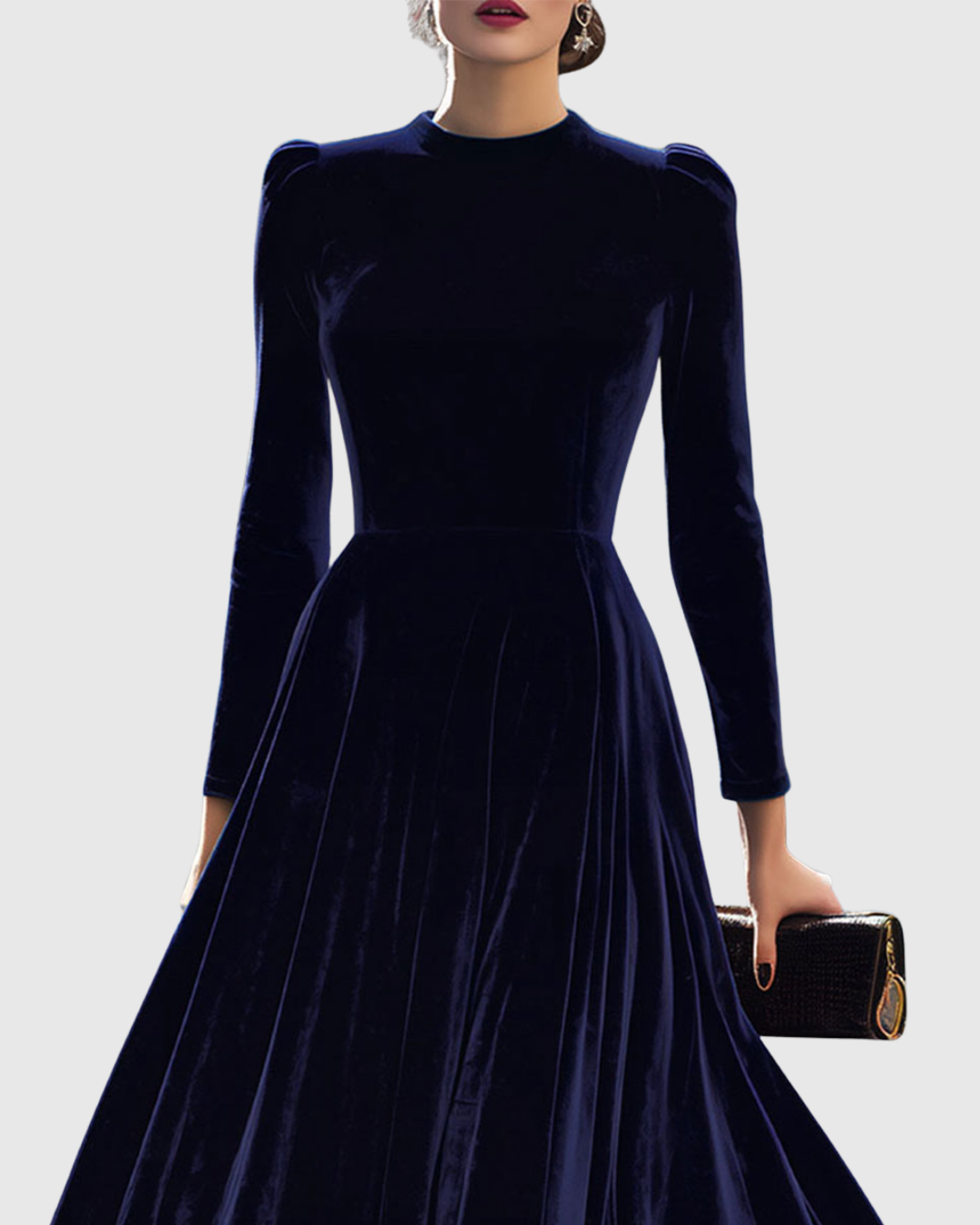Sibella | Velvet Long Sleeve A-Line Midi Formal Elegant Dress