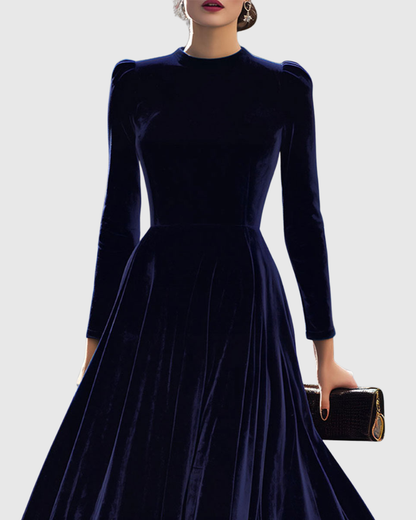 Sibella | Velvet Long Sleeve A-Line Midi Formal Elegant Dress