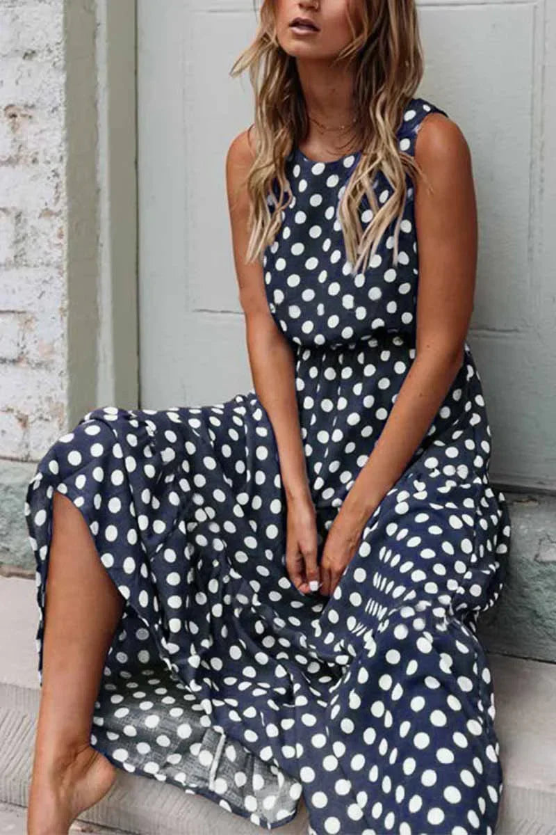 Isabelle | Polka Dot Sleeveless Elastic Waist Casual Maxi Dress