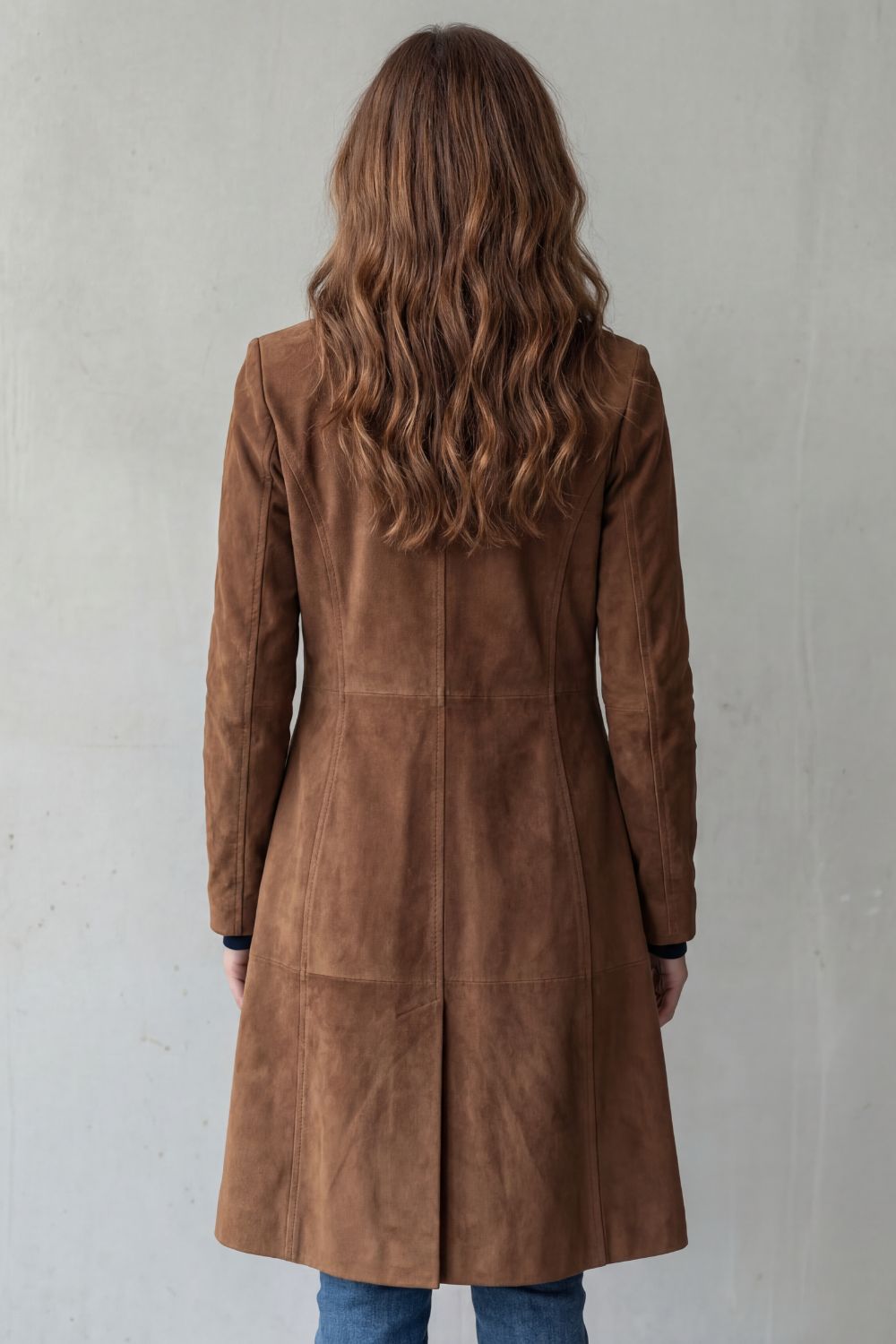 Coralene | Women's Suede-Effect Longline Tailored Notched Lapel Coat