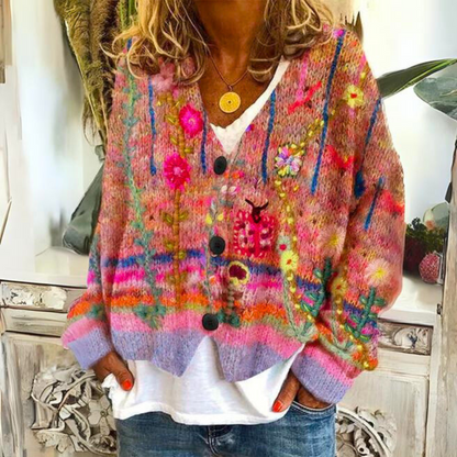 Marlowette | Women's Bohemian Floral Embroidered Knit Cardigan