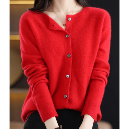 Marnie | Women's Merino Wool Blend O-Neck Button-Front Knit Cardigan