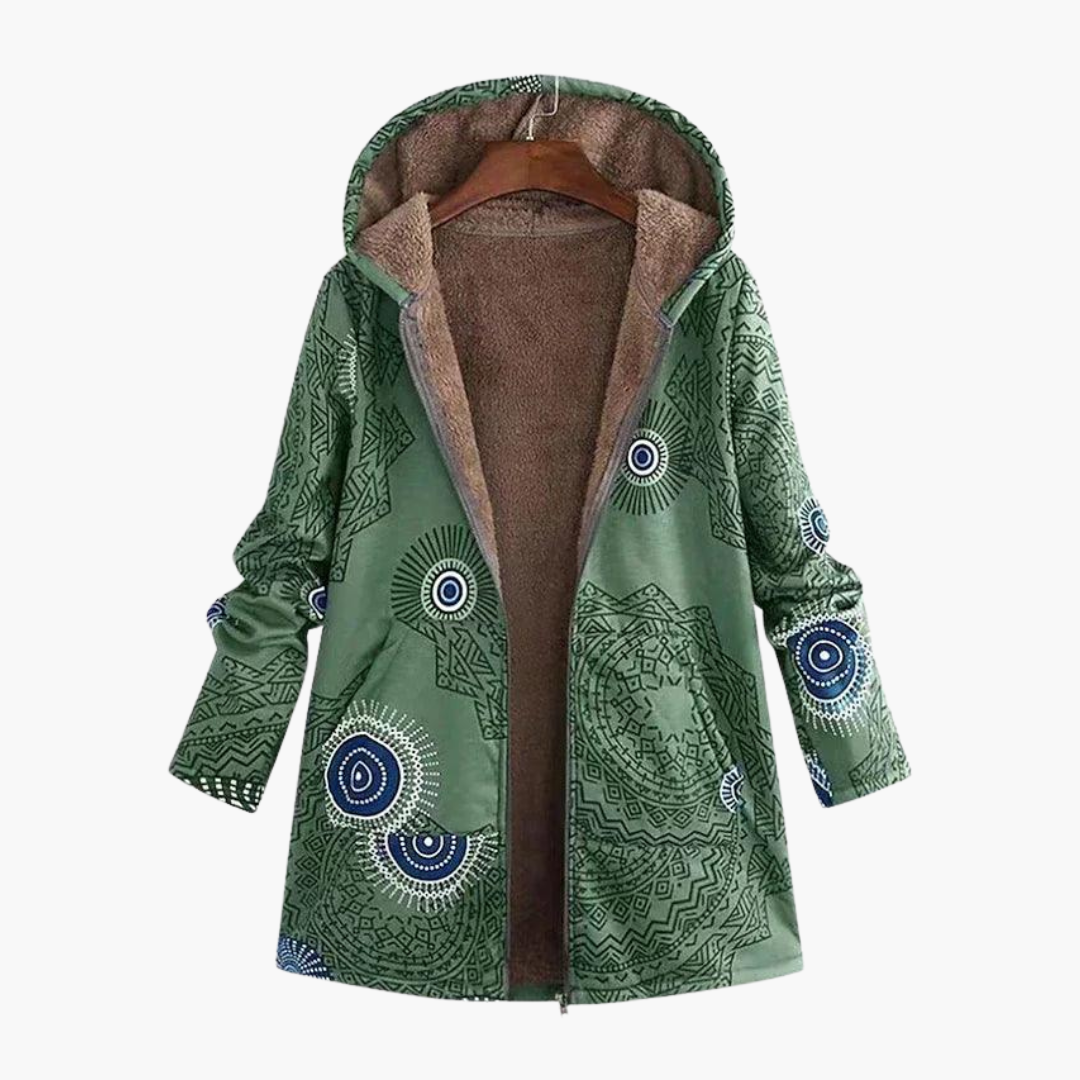 Marisol | Women's Hooded Sherpa-Lined Geometric Print Parka Jacket