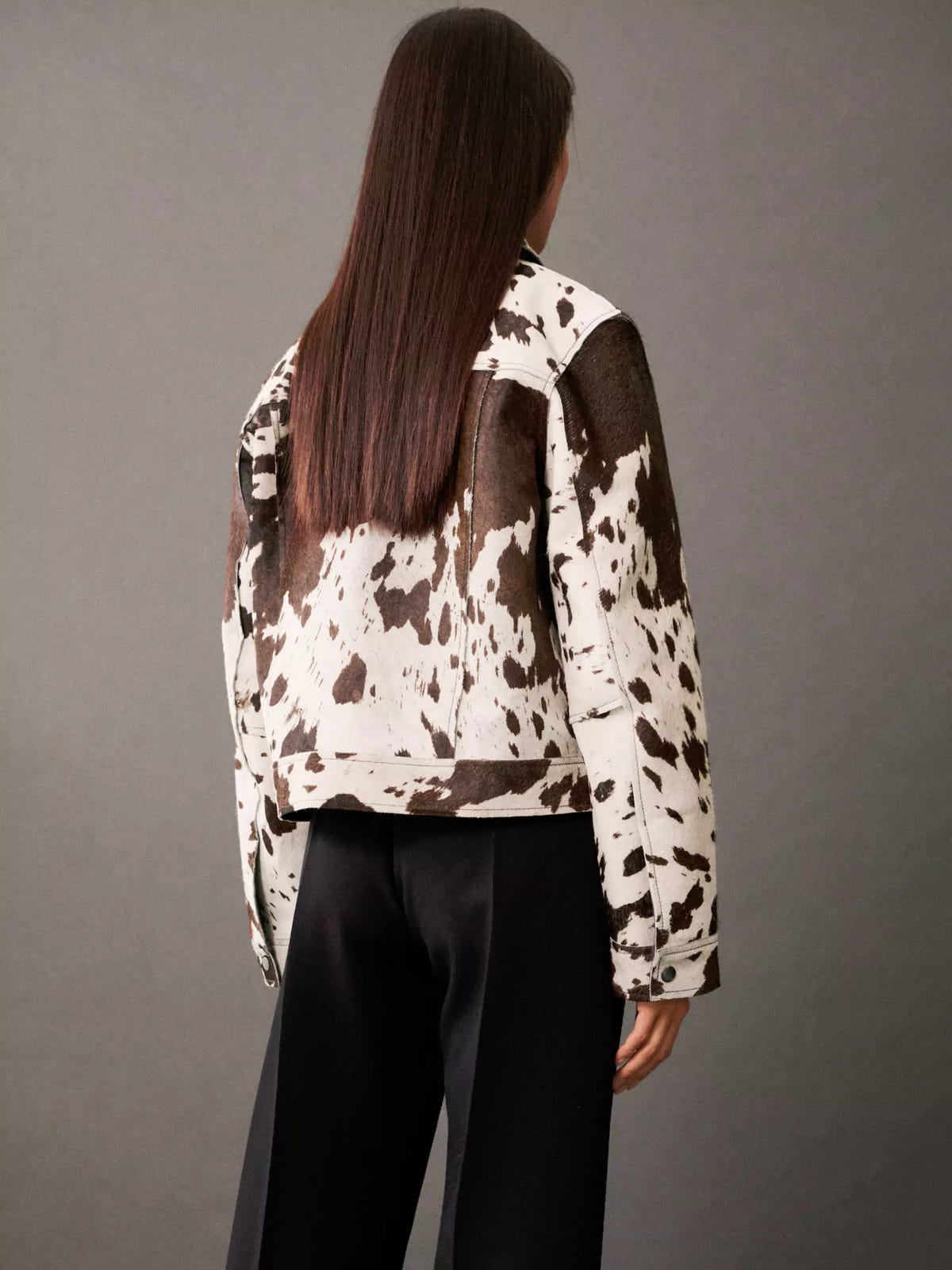 Saskia | Women's Western Cropped Cow Print Fake Fur Jacket