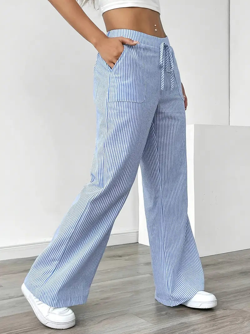 Marbella | Women's Wide Leg Striped Drawstring Beach Pants