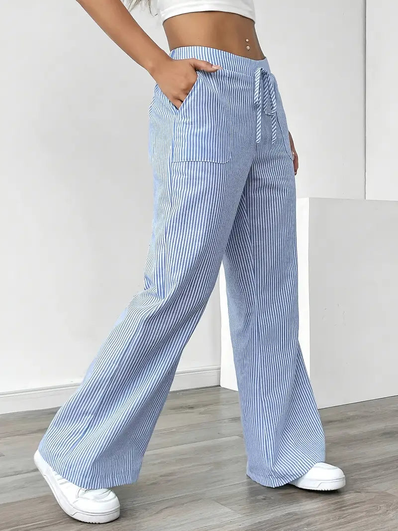 Marbella | Women's Wide Leg Striped Drawstring Beach Pants