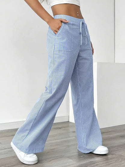 Marbella | Women's Wide Leg Striped Drawstring Beach Pants