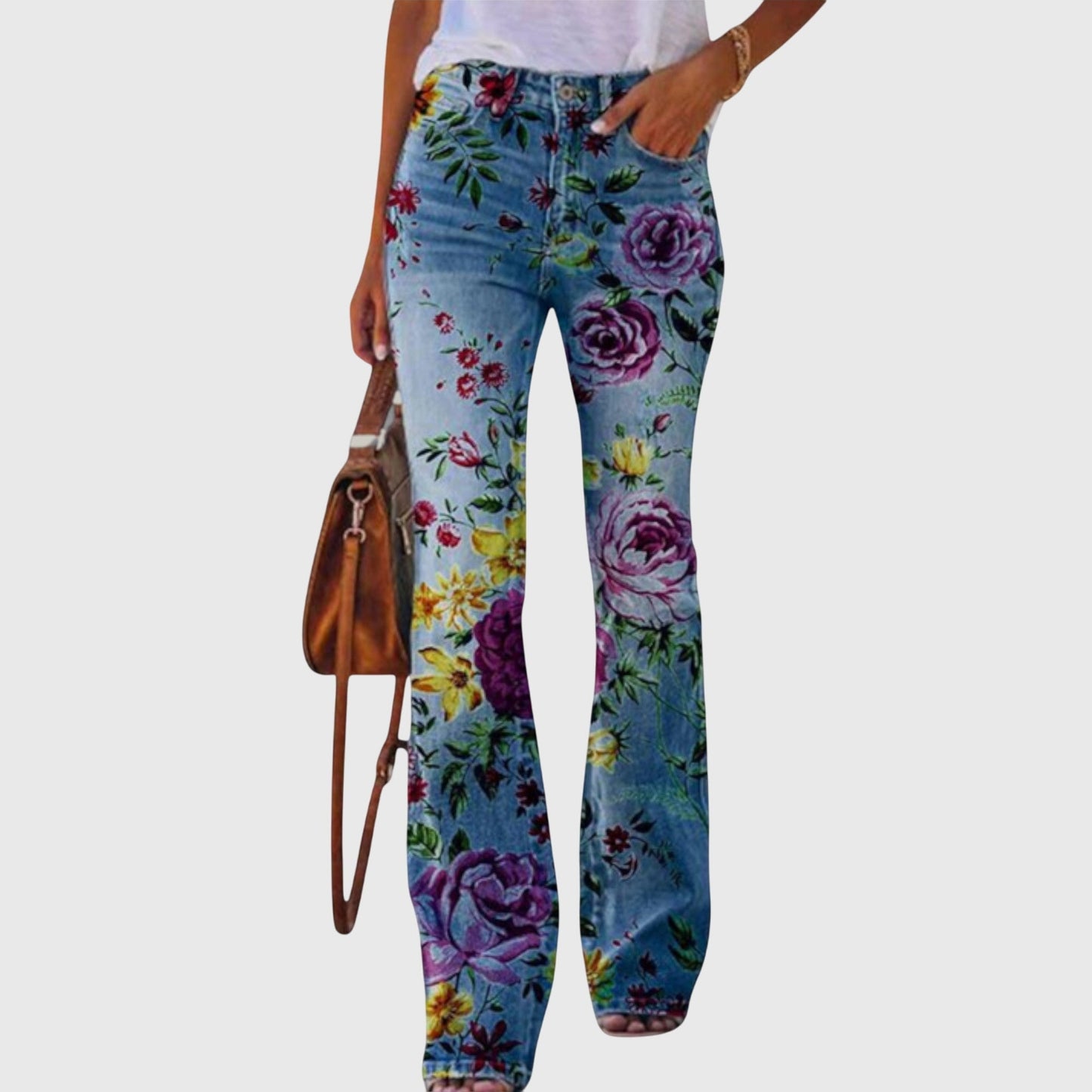 Marigold | Women's High-Waisted Floral Print Flare Denim Jeans