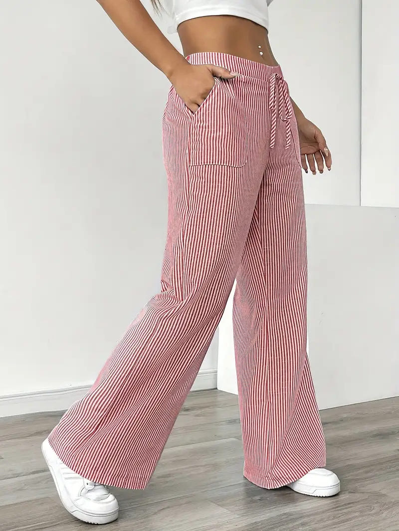 Marbella | Women's Wide Leg Striped Drawstring Beach Pants