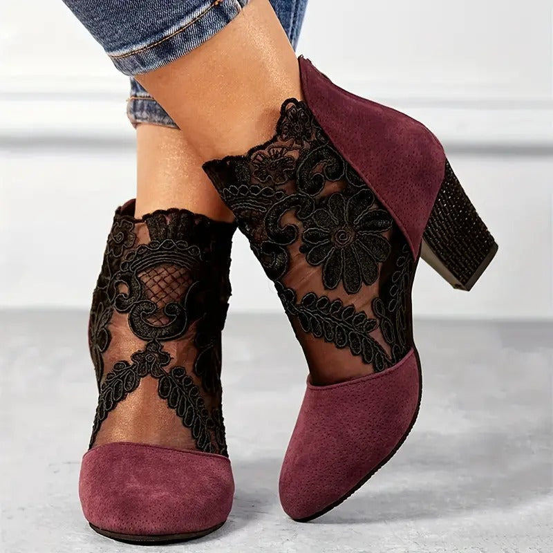 Vivienne | Women's Floral Lace Block Heel Ankle Boot