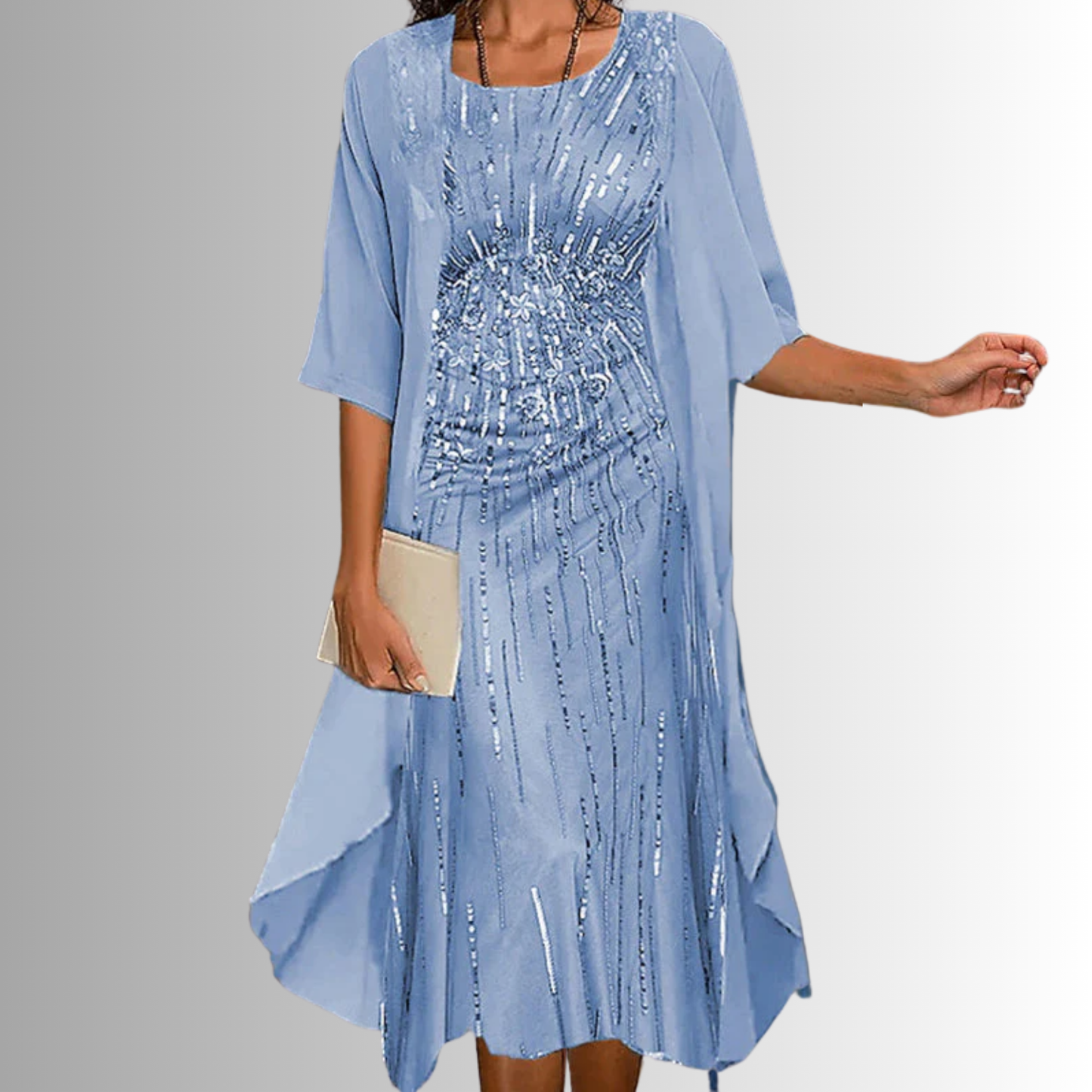 Lynn | Floral Print Open Front Chiffon Overlay Midi Elegant Dress