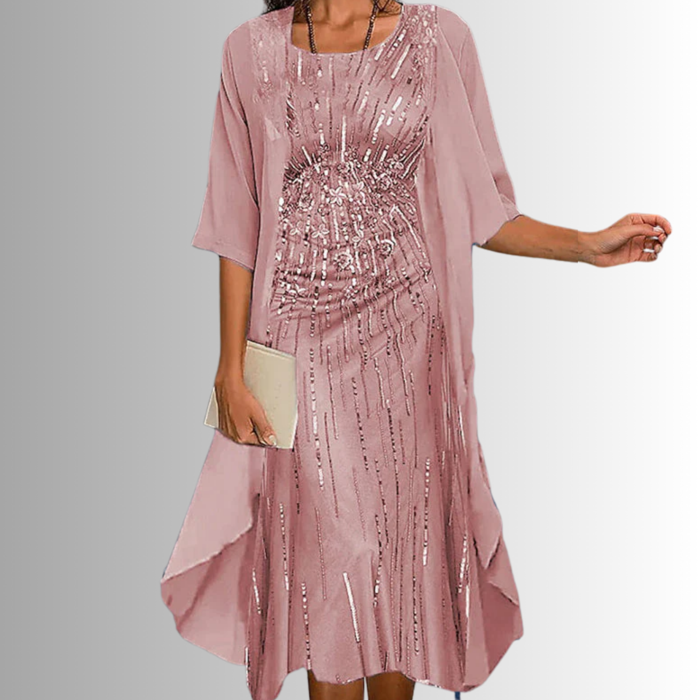 Lynn | Floral Print Open Front Chiffon Overlay Midi Elegant Dress