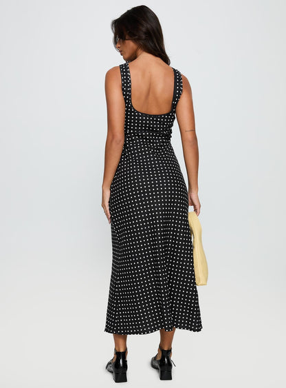 Diane | Polka Dot Boat Neck Sleeveless Fitted Midi Dress