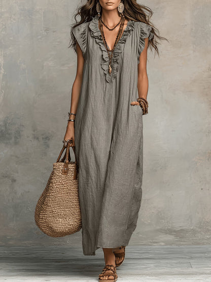 Saffi | Women's Ruffle Sleeveless Boho Maxi Dress