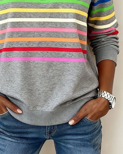 Remi | Multicolor Stripe Quarter Zip Stand Collar Casual Sweatshirt
