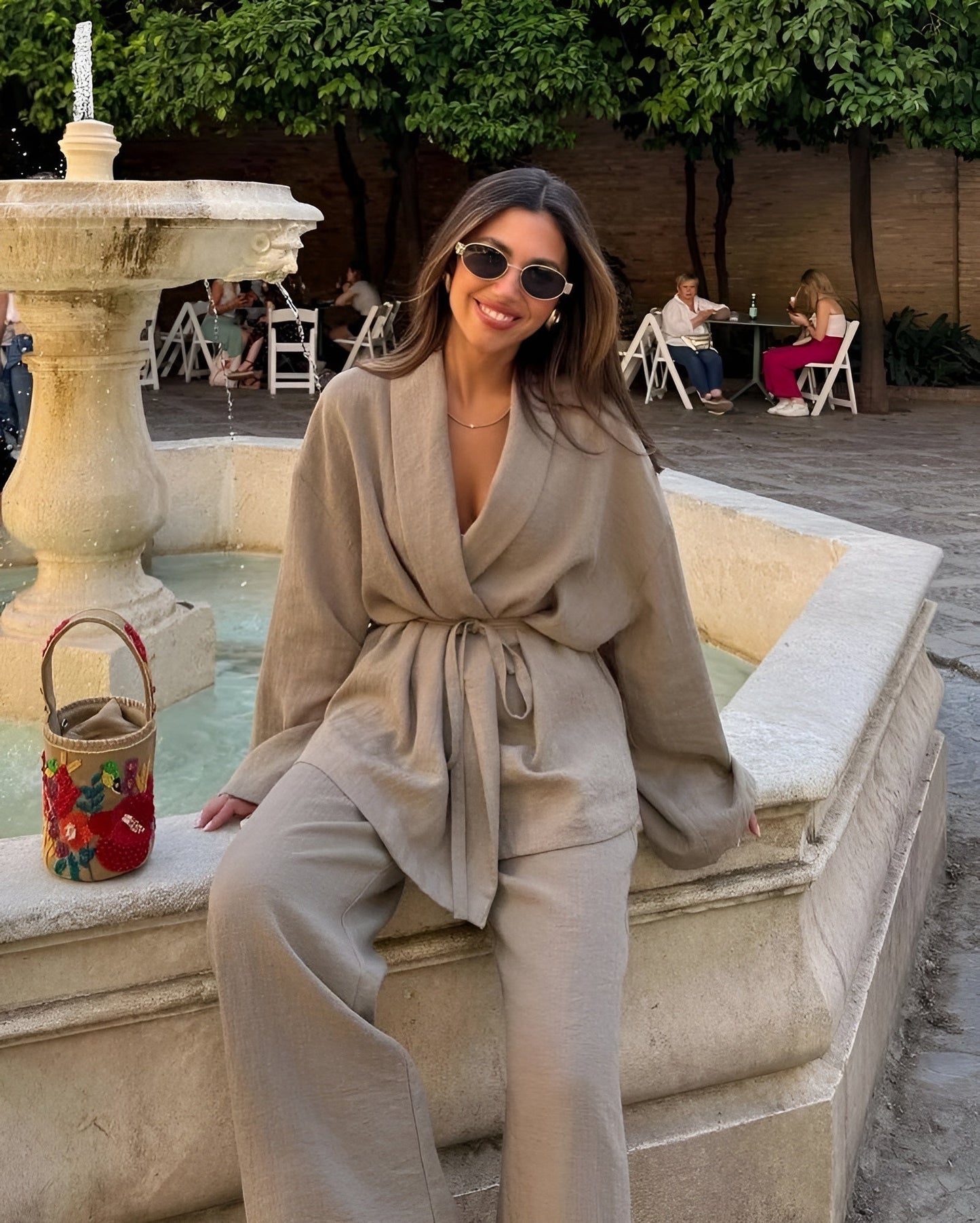 Meral | Women's Belted Wide-Leg Two-Piece Set