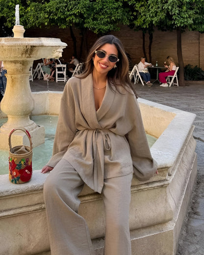 Meral | Women's Belted Wide-Leg Two-Piece Set