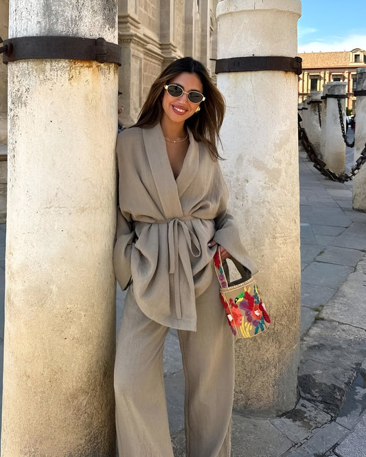 Meral | Women's Belted Wide-Leg Two-Piece Set
