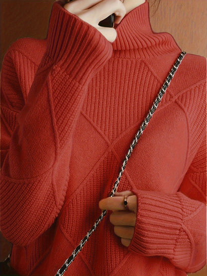 Ophira | Women's Chunky Textured Turtleneck Cable Knit Sweater
