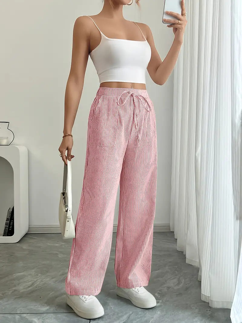 Marbella | Women's Wide Leg Striped Drawstring Beach Pants