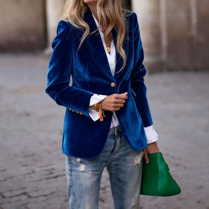 Beatrice | Women's Velvet Notched Lapel Fitted Blazer