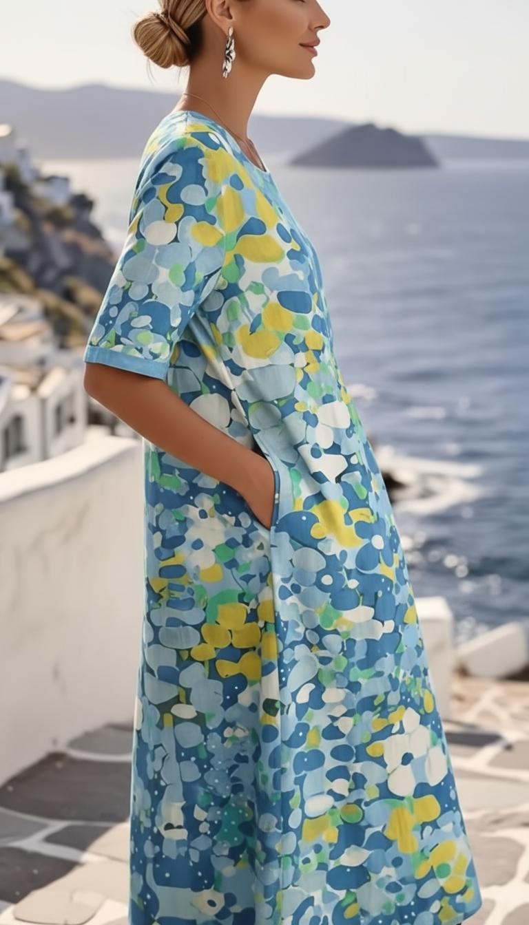 Marina | Women's Floral Print Round Neck Casual Summer Midi Dress