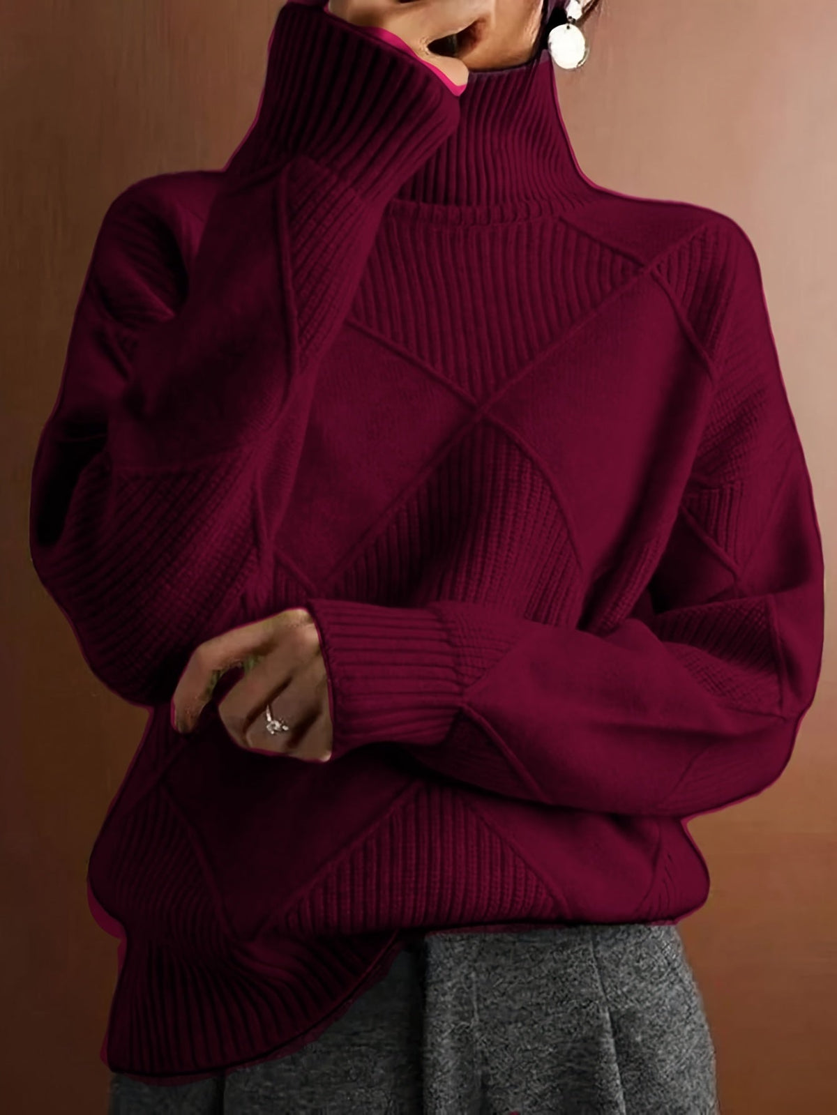 Ophira | Women's Chunky Textured Turtleneck Cable Knit Sweater