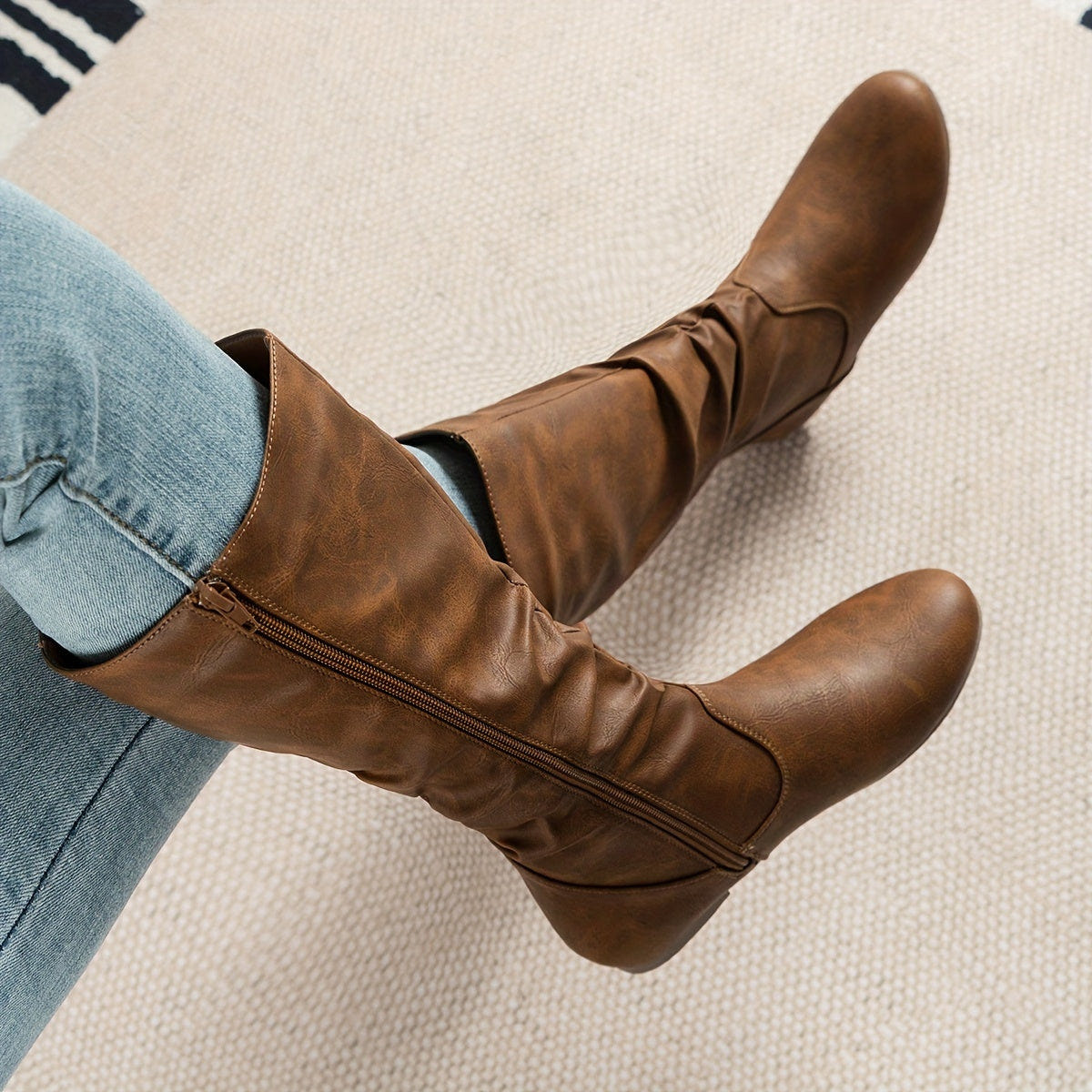 Fenara | Women's Slouch Flat Side Zip Mid-Calf Boot
