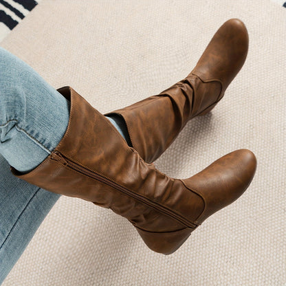 Fenara | Women's Slouch Flat Side Zip Mid-Calf Boot