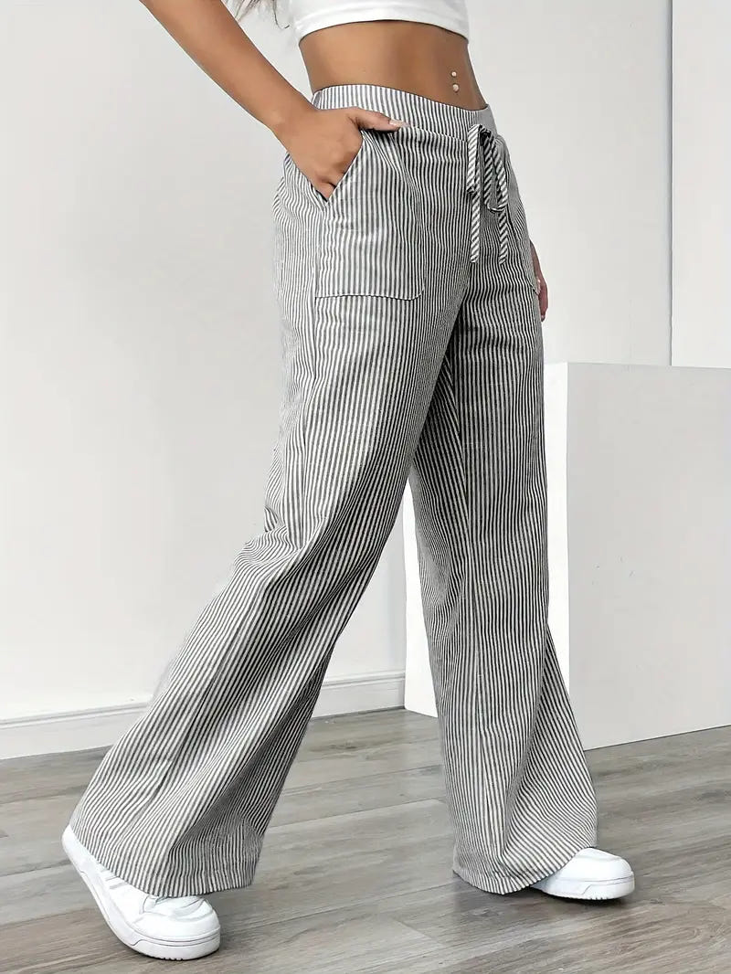 Marbella | Women's Wide Leg Striped Drawstring Beach Pants