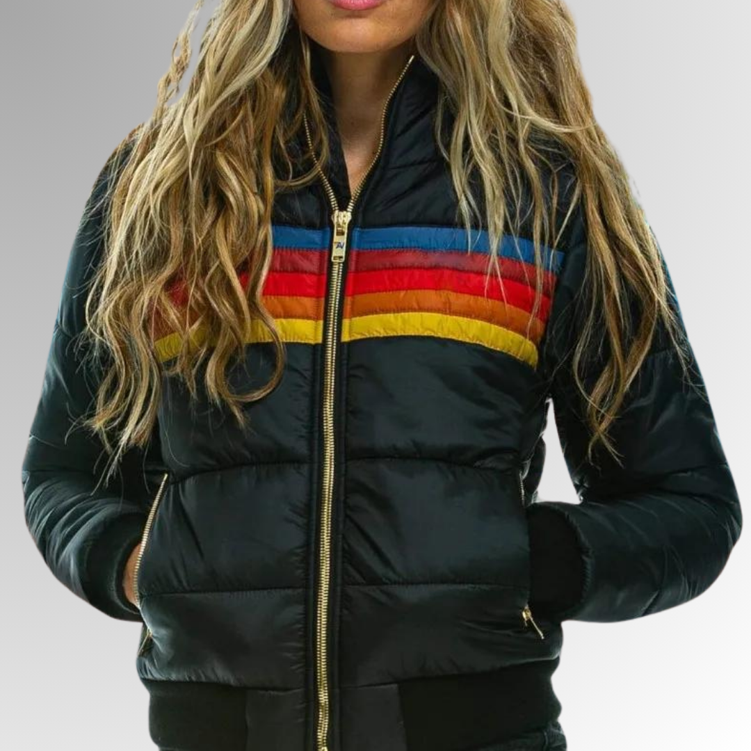 Elke | Women's Striped Colorblock Quilted Hooded Puffer Jacket