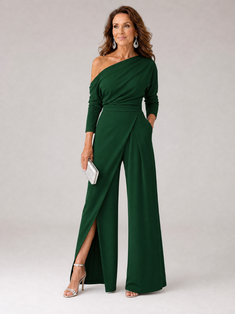 Elena | Women's One Shoulder Wide Leg Formal Jumpsuit