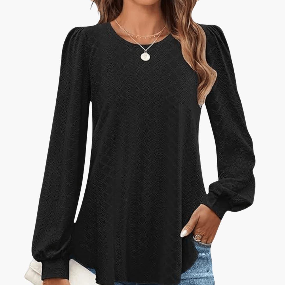 Elowen | Women's Eyelet Lantern Sleeve Round Neck Top