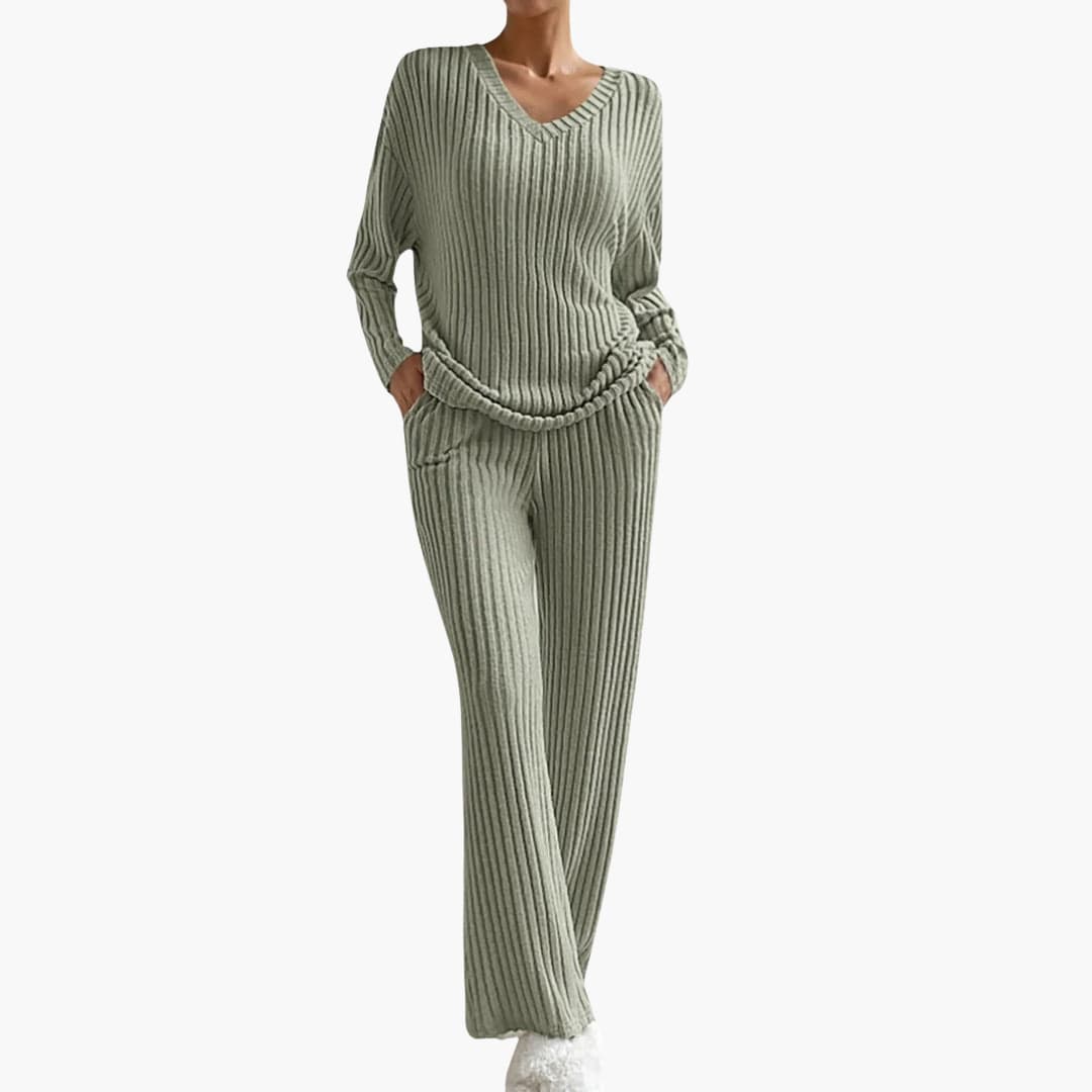 Selene | Women's Ribbed Knit V-Neck Lounge Set