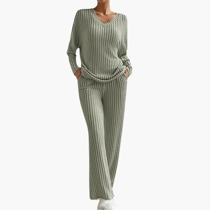 Selene | Women's Ribbed Knit V-Neck Lounge Set