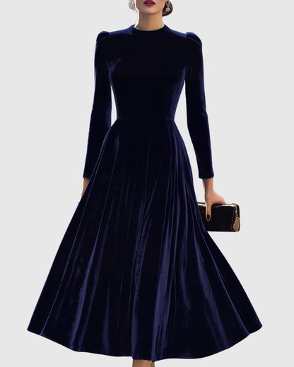 Sibella | Velvet Long Sleeve A-Line Midi Formal Elegant Dress