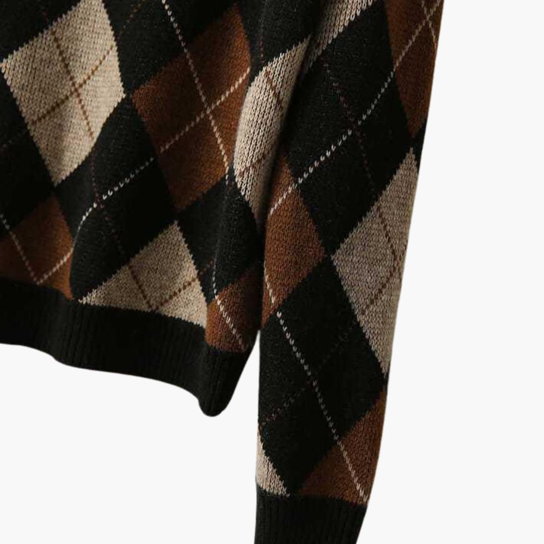 Preston | Women's Argyle Knit Round Neck Sweater