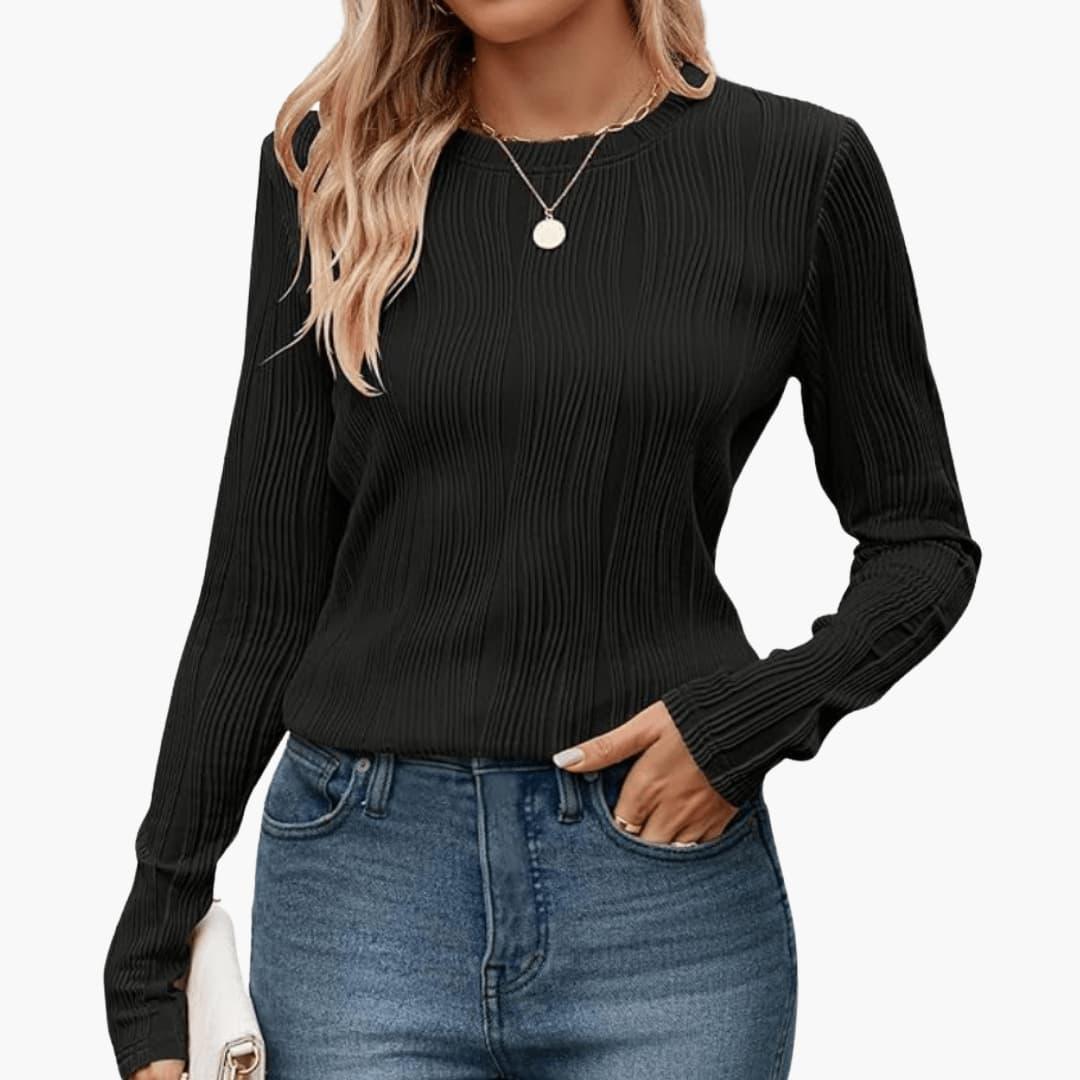 Serena | Women's Ribbed Textured Long Sleeve Fitted Top
