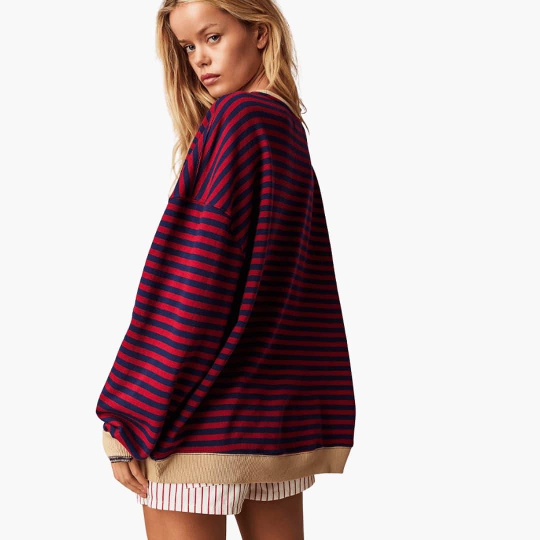 Marlowe | Women's Striped Relaxed Fit Long Sleeve Sweater